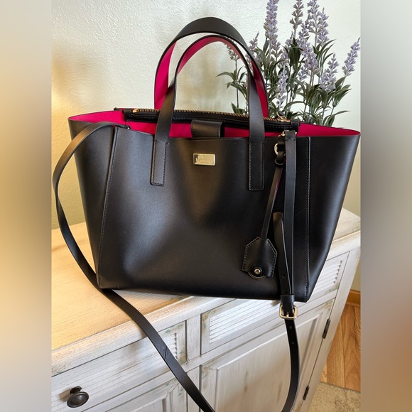 kate spade Handbags - Kate Spade Large Black Tote w/ hot pink interior